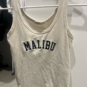 Brandy Melville Cream Tank with Navy 'MALIBU' Graphic